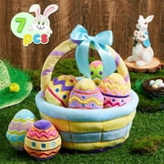 Joyfy 7 Pcs Easter Basket,Easter Basket Stuffers for Baby Toddlers Easter Egg Hunt,Easter Basket Fillers Soft Plush Toys for Kids Birthday Gifts